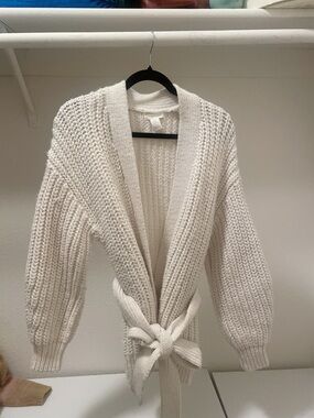 HM Chunky Cream Knit Belted Women's Cardigan Sweater